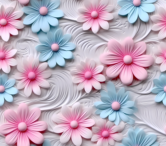 Pink Blue Daisies 3D Tumbler Wrap