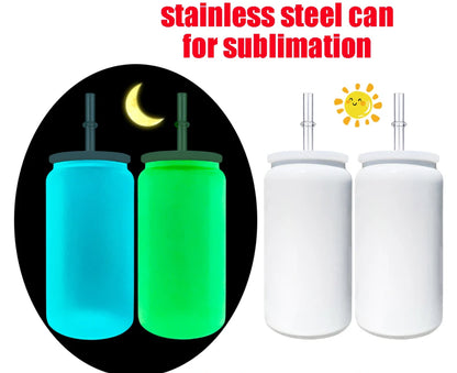 *GLOW* 16oz Sublimation White Stainless Steel Cans