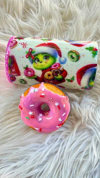 Grinchy Donuts w/ Topper - Stainless 16oz Steel Tumbler