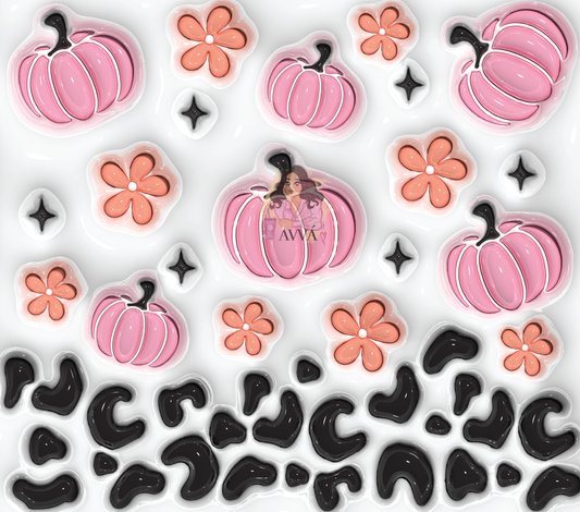 Leopard Flowers and Pumpkins 3D Tumbler Wrap