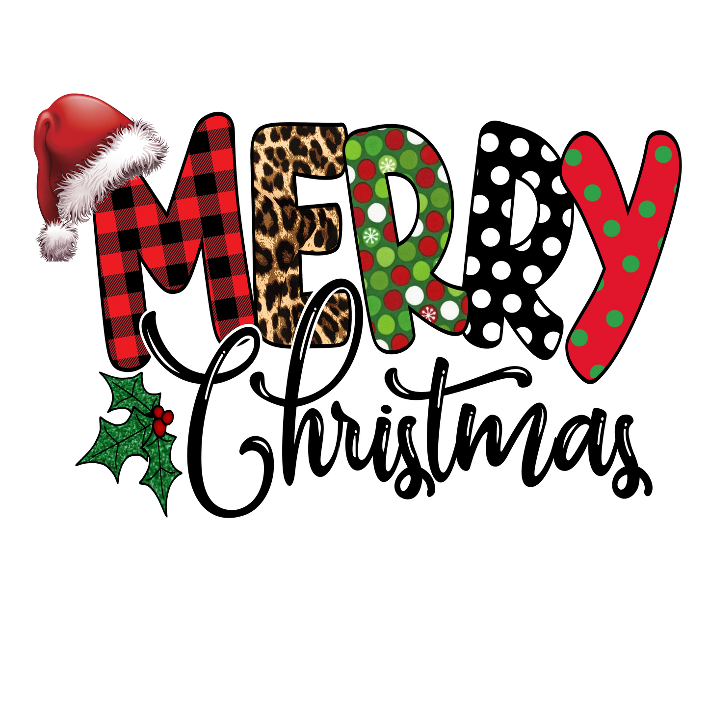 519 - Merry Christmas Plaid UV DTF Decal