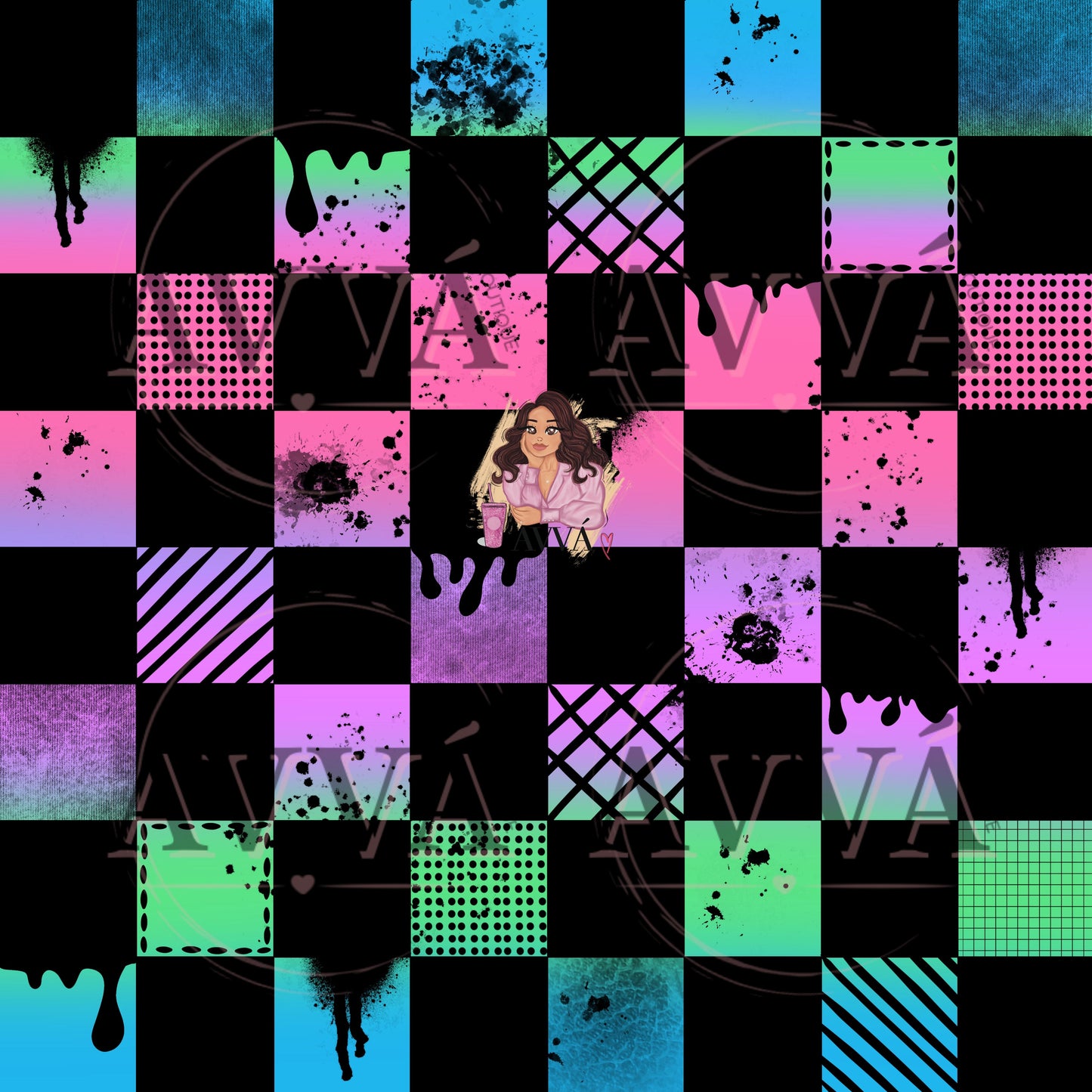 Neon Spooky Checkers 1 - Vinyl