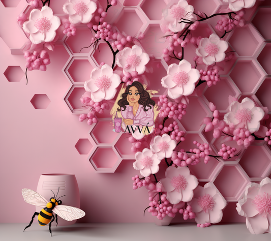 Pink Flowers Honeycomb 3D Tumbler Wrap