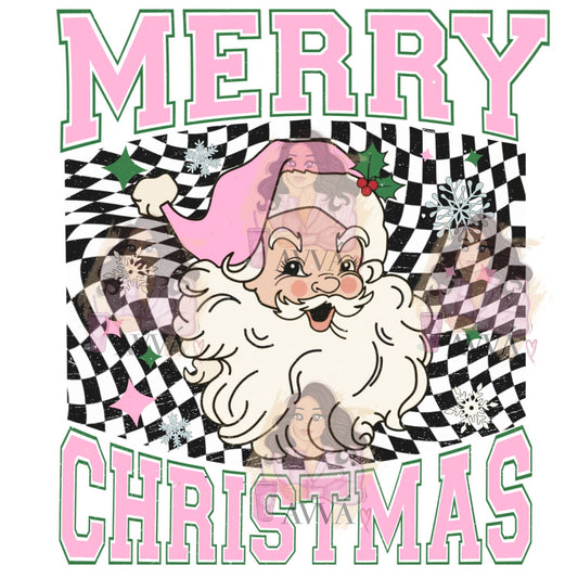 499 - White Checkered Santa Pink UV DTF Decal