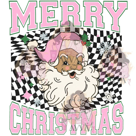 497 - Brown Checkered Santa Pink UV DTF Decal