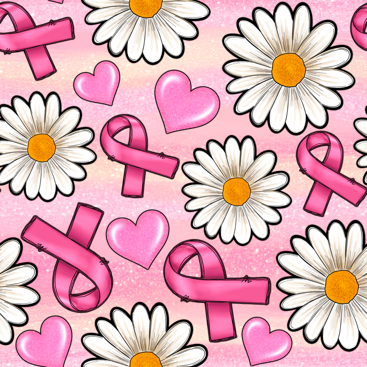 Breast Cancer Awareness Flowers and Hearts