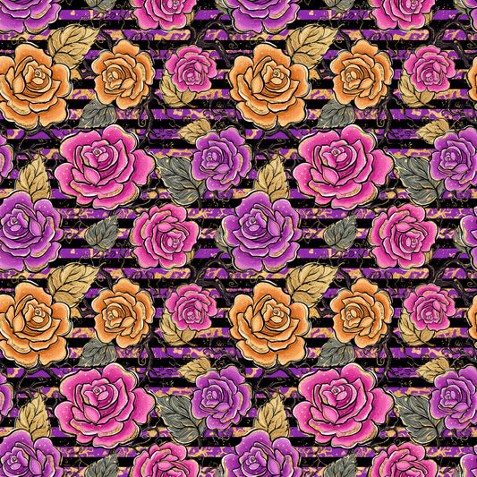 Purple and Black Stripes w Roses