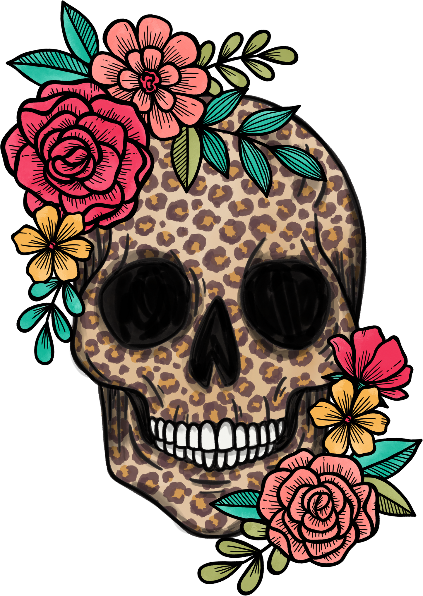 Leopard Floral Skull